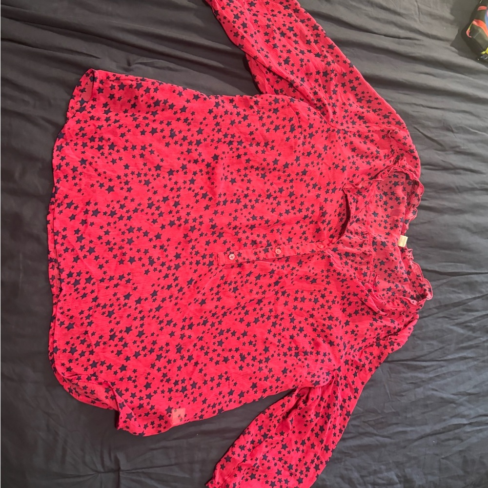 Chiffon Women's Star Print Blouse - Red